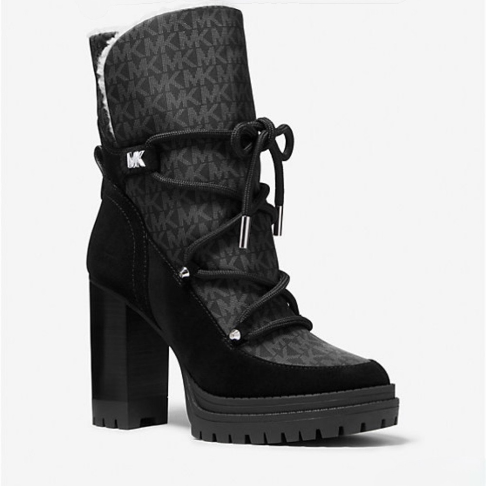 MICHAEL KORS Culver Logo Print Nylon and Nubuck Boot Retail $225 Sold Out - Picture 1 of 8